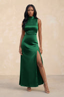 High Neck A - Line Bridesmaid Dress Wiht Slit in Green - KissProm Bridesmaid Dresses