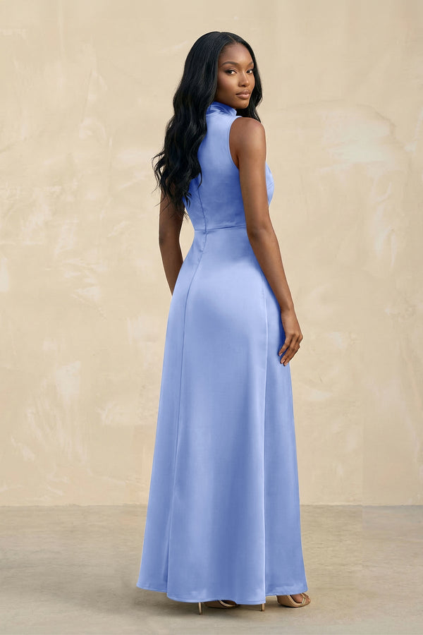 High Neck A - Line Bridesmaid Dress Wiht Slit in Ice - KissProm Bridesmaid Dresses