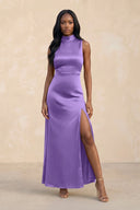 High Neck A - Line Bridesmaid Dress Wiht Slit in Lilac - KissProm Bridesmaid Dresses