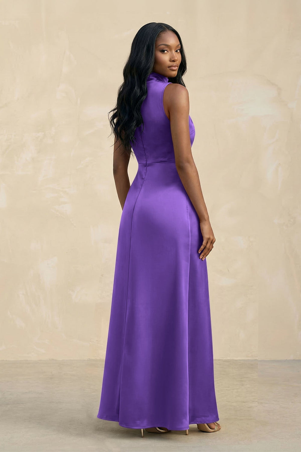 High Neck A - Line Bridesmaid Dress Wiht Slit in Tahiti - KissProm Bridesmaid Dresses