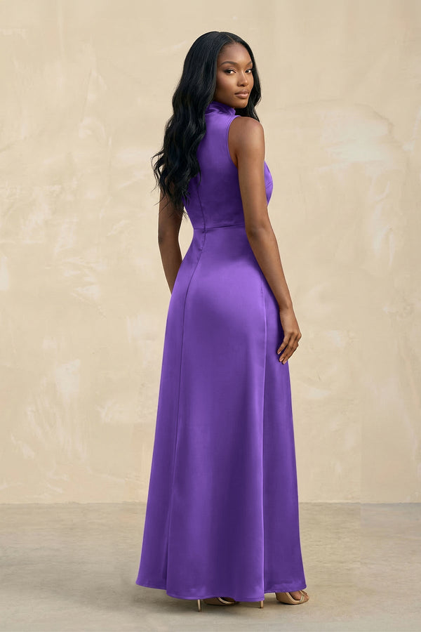 High Neck A - Line Bridesmaid Dress Wiht Slit in Tahiti - KissProm Bridesmaid Dresses