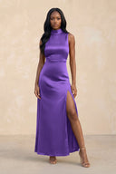 High Neck A - Line Bridesmaid Dress Wiht Slit in Tahiti - KissProm Bridesmaid Dresses