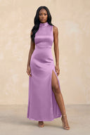 High Neck A - Line Bridesmaid Dress Wiht Slit in Vintage Mauve - KissProm Bridesmaid Dresses