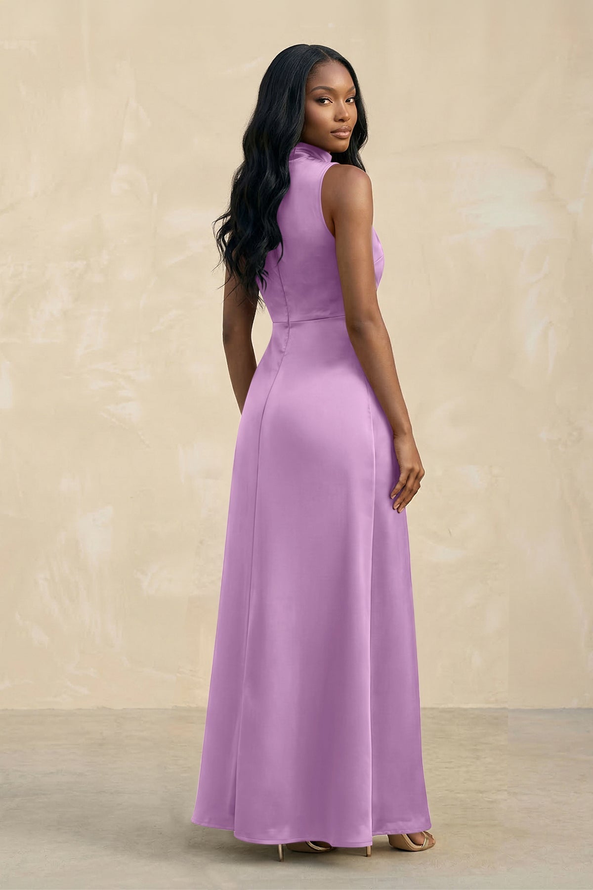 KissProm High Neck A-Line Bridesmaid Dress With Slit in Vintage Mauve, Vintage Mauve / 26