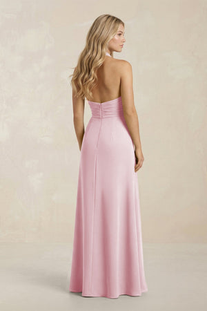 High Neck Chiffon Sheath Ruched Bridesmaid Dress in Candy Pink - KissProm Bridesmaid Dresses