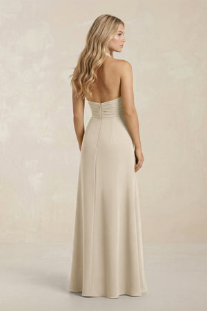 High Neck Chiffon Sheath Ruched Bridesmaid Dress in Champagne - KissProm Bridesmaid Dresses