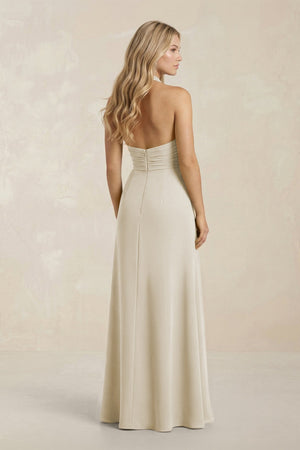 High Neck Chiffon Sheath Ruched Bridesmaid Dress in Dove Gray - KissProm Bridesmaid Dresses
