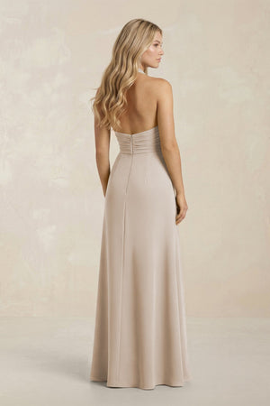 High Neck Chiffon Sheath Ruched Bridesmaid Dress in Frost - KissProm Bridesmaid Dresses