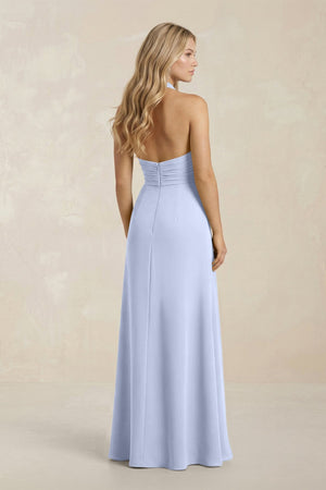 High Neck Chiffon Sheath Ruched Bridesmaid Dress in Ice - KissProm Bridesmaid Dresses