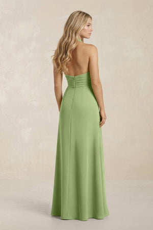 High Neck Chiffon Sheath Ruched Bridesmaid Dress in Matcha - KissProm Bridesmaid Dresses
