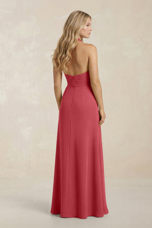 High Neck Chiffon Sheath Ruched Bridesmaid Dress in Merlot - KissProm Bridesmaid Dresses