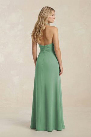 High Neck Chiffon Sheath Ruched Bridesmaid Dress in Sea Glass - KissProm Bridesmaid Dresses