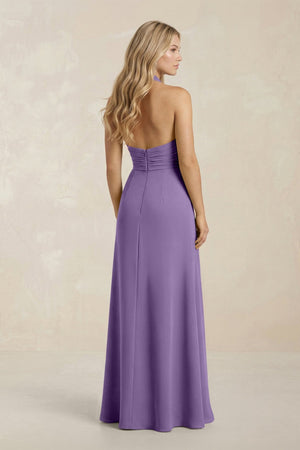 High Neck Chiffon Sheath Ruched Bridesmaid Dress in Tahiti - KissProm Bridesmaid Dresses