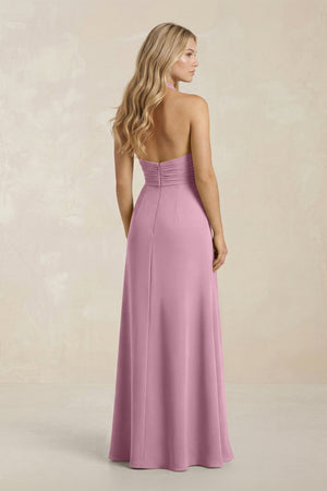 High Neck Chiffon Sheath Ruched Bridesmaid Dress in Vintage Mauve - KissProm Bridesmaid Dresses