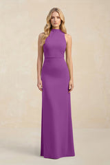 High Neck Sheath Chiffon Bridesmaid Dress With Slit in Amethyst - KissProm Bridesmaid Dresses
