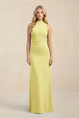 High Neck Sheath Chiffon Bridesmaid Dress With Slit in Buttercup - KissProm Bridesmaid Dresses