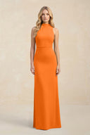 High Neck Sheath Chiffon Bridesmaid Dress With Slit in Cinnamon - KissProm Bridesmaid Dresses