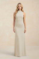 High Neck Sheath Chiffon Bridesmaid Dress With Slit in Dove Gray - KissProm Bridesmaid Dresses