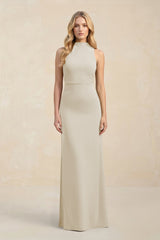 High Neck Sheath Chiffon Bridesmaid Dress With Slit in Dove Gray - KissProm Bridesmaid Dresses