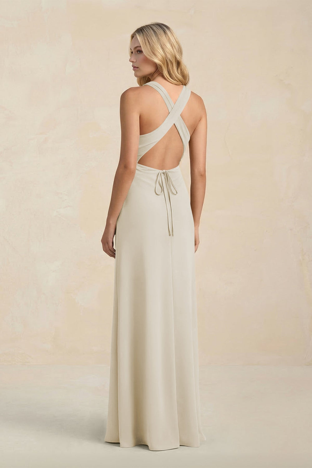 High Neck Sheath Chiffon Bridesmaid Dress With Slit in Dove Gray - KissProm Bridesmaid Dresses