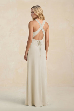High Neck Sheath Chiffon Bridesmaid Dress With Slit in Dove Gray - KissProm Bridesmaid Dresses