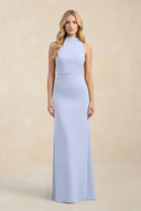 High Neck Sheath Chiffon Bridesmaid Dress With Slit in Ice - KissProm Bridesmaid Dresses