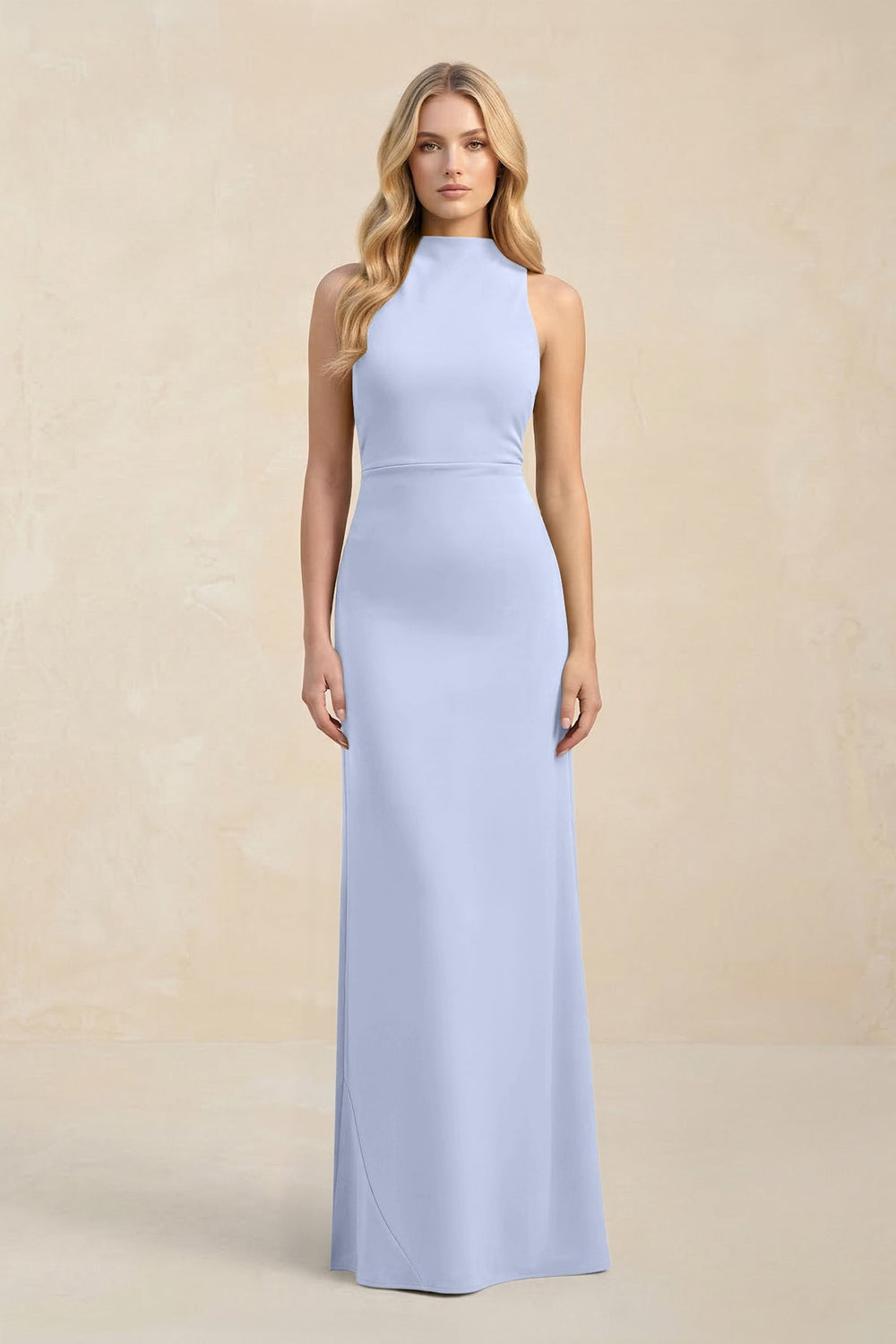 High Neck Sheath Chiffon Bridesmaid Dress With Slit in Ice - KissProm Bridesmaid Dresses