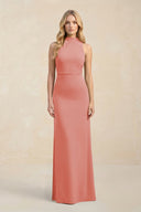 High Neck Sheath Chiffon Bridesmaid Dress With Slit in Mulberry - KissProm Bridesmaid Dresses