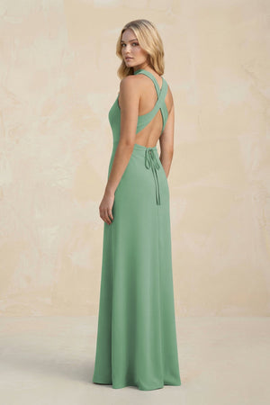 High Neck Sheath Chiffon Bridesmaid Dress With Slit in Sea Glass - KissProm Bridesmaid Dresses