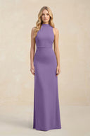 High Neck Sheath Chiffon Bridesmaid Dress With Slit in Tahiti - KissProm Bridesmaid Dresses