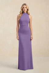 High Neck Sheath Chiffon Bridesmaid Dress With Slit in Tahiti - KissProm Bridesmaid Dresses