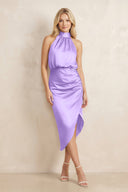 High Neck Sheath Ruched Bridesmaid Dress With Bow in Vintage Mauve - KissProm Bridesmaid Dresses