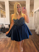 Hira | Red - Strapless Satin A Line Short Homecoming Dresses With Beading - KissProm