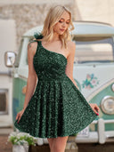 Holli | Royal Blue - One Shoulder A Line Sequins Homecoming Dresses With Feathers