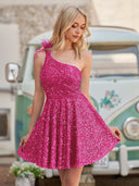 Holli | Royal Blue - One Shoulder A Line Sequins Homecoming Dresses With Feathers
