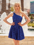 Holli | Royal Blue - One Shoulder A Line Sequins Homecoming Dresses With Feathers