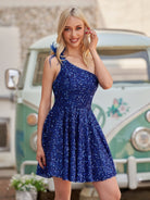 Holli | Royal Blue - One Shoulder A Line Sequins Homecoming Dresses With Feathers