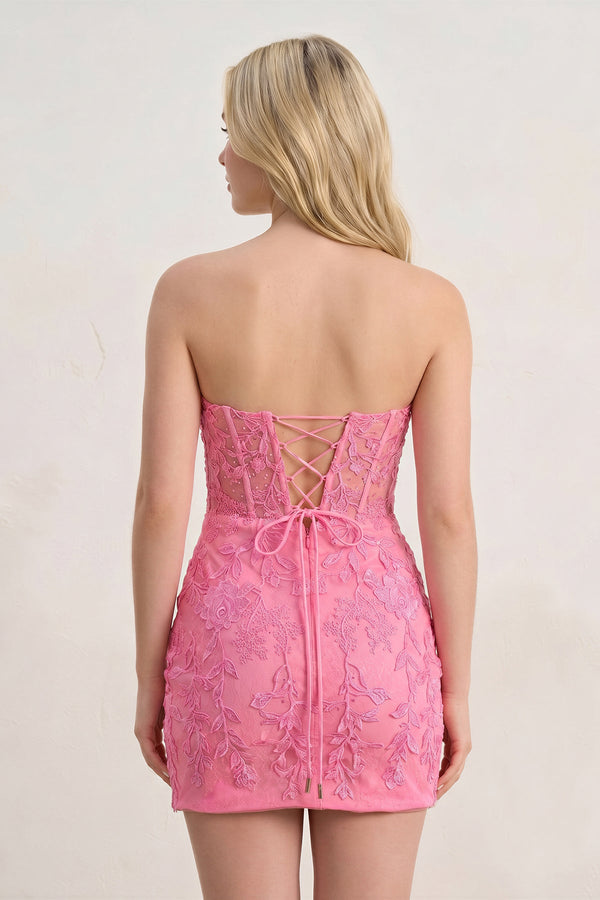 KissProm Home Try On Tight Short Homecoming Dresses with Appliques, Pink / 00