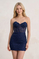 Navy Blue Home Try On  Tight Short Homecoming Dresses with Appliques - KISSPROM