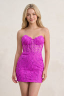 Fuchsia Home Try On  Tight Short Homecoming Dresses with Appliques - KISSPROM