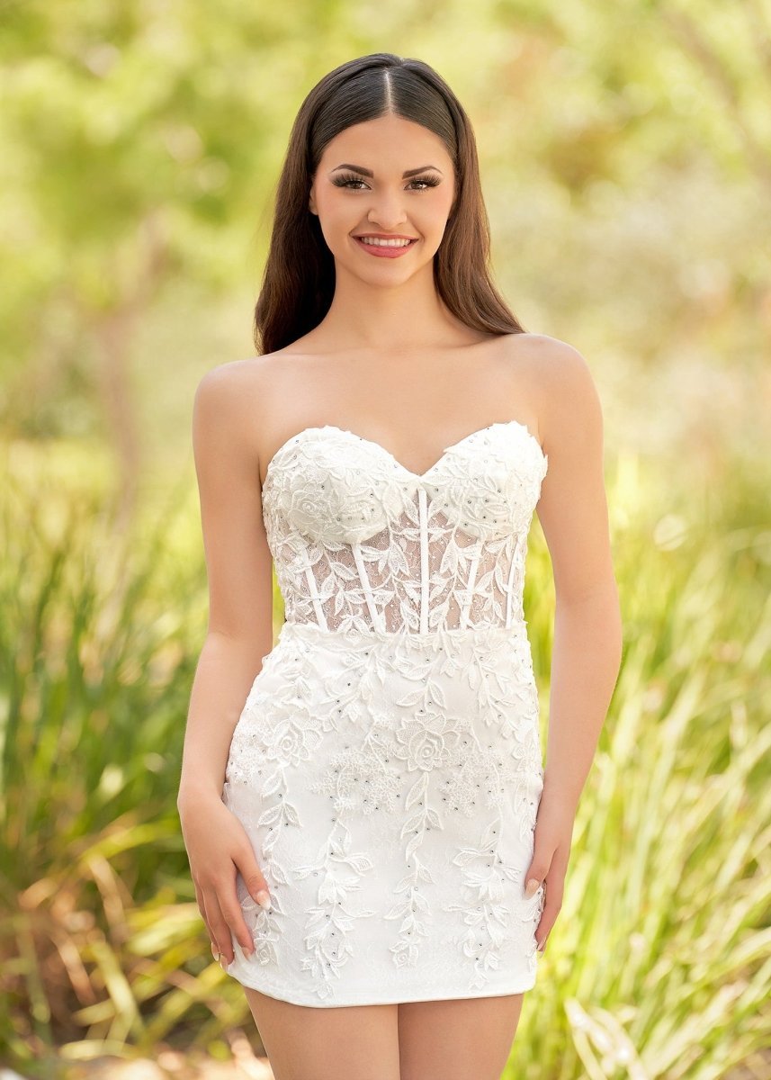 White Tight Short Homecoming & Cocktail Dresses with Appliques - KISSPROM