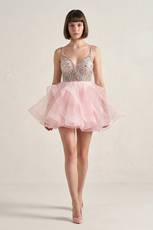 A Line V Neck Tulle Homecoming Dress - KissProm