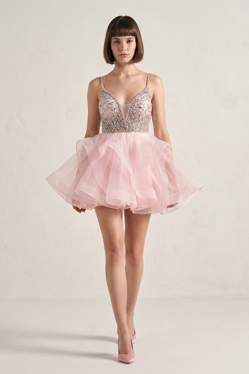 A Line V Neck Tulle Homecoming Dress - KissProm