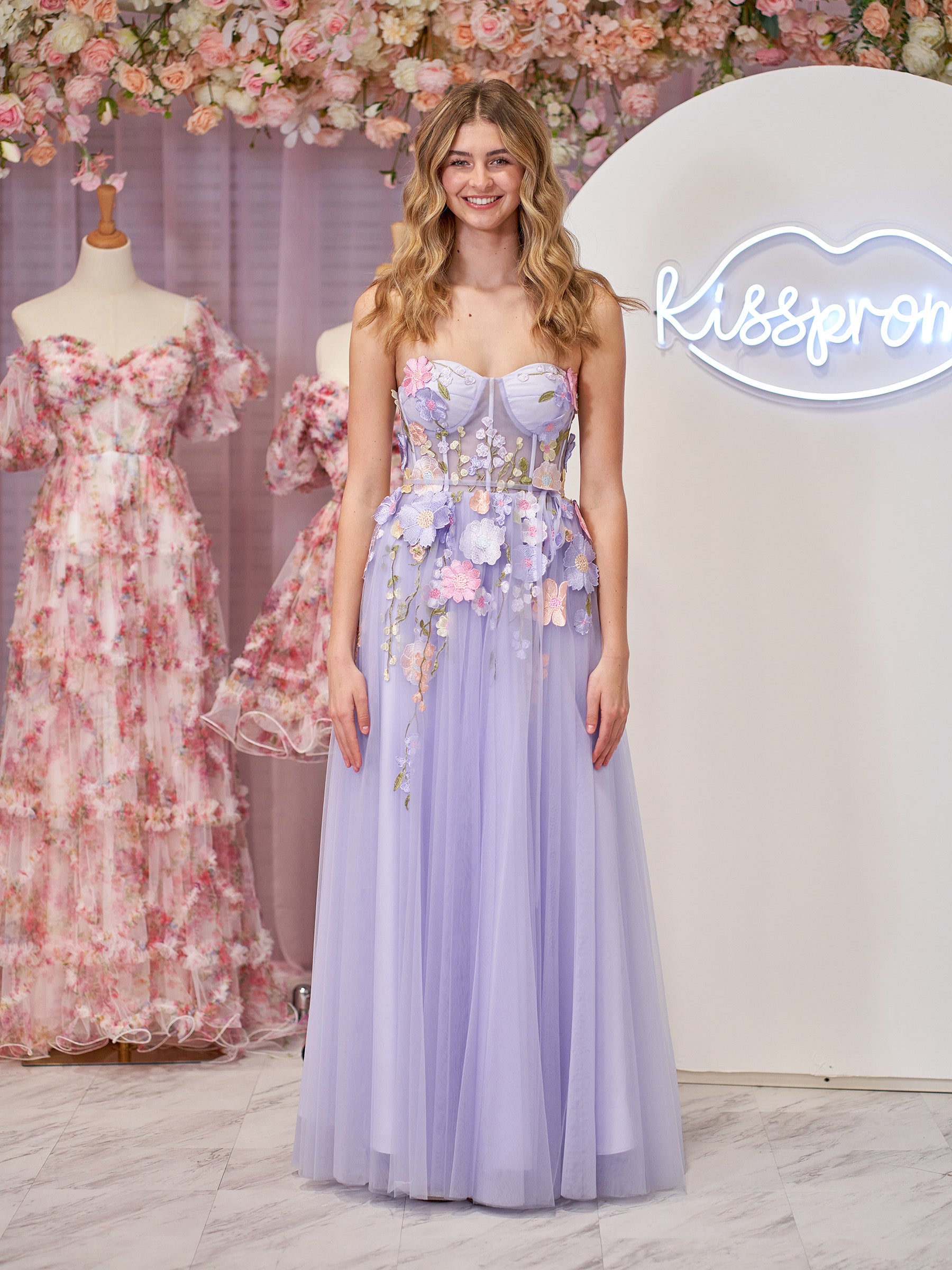 Hope | Lavender A-Line Strapless Tulle Homecoming Dress With 3D Flowers