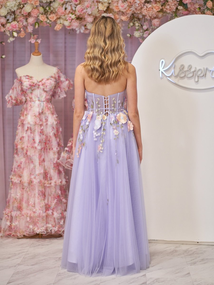 Lavender Tulle Strapless A-Line Homecoming Dress with Ruffles