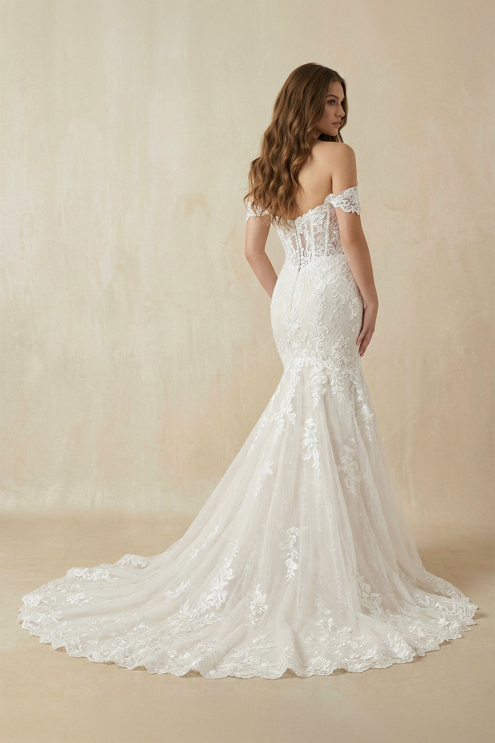 Hot Sale Lace Appliques Mermaid Off the Shoulder Beach Boho Wedding Dresses- Wedding Dresses by KissProm | Available at KissProm