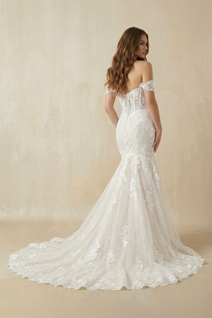 Hot Sale Lace Appliques Mermaid Off the Shoulder Beach Boho Wedding Dresses- Wedding Dresses by KissProm | Available at KissProm