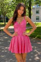 Hot Pink A-Line Double Straps Sequins Homecoming Dress | KISSPROM