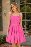 Hot Pink A-line Ruffled Lace-Up Homecoming Dress | KISSPROM