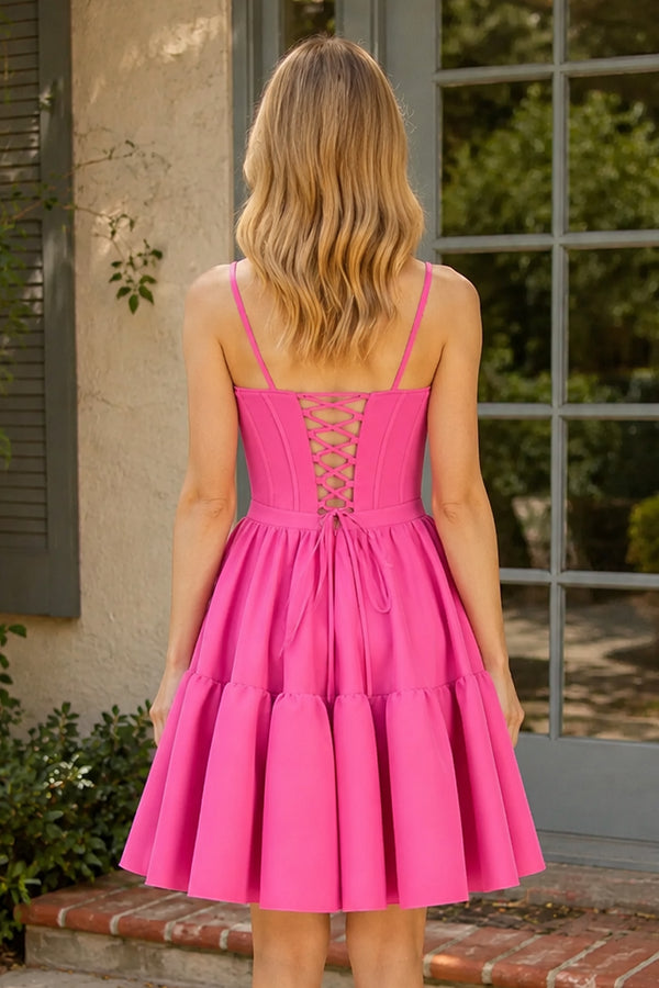 A-line Ruffled Lace-Up Homecoming Dress - KissProm